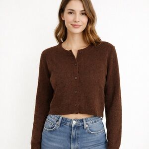 H&M Womens Fine Knit Brown Soft Cardigan Sweater, Size Medium